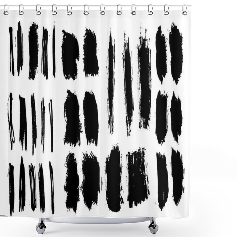 Personality  Black Ink Grunge Brush Set Strokes On White Background. Shower Curtains