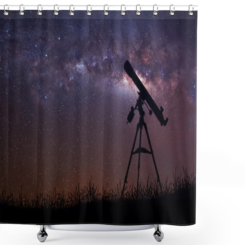 Personality  Infinite Space Background With Silhouette Of Telescope. This Image Elements Furnished By NASA. Shower Curtains