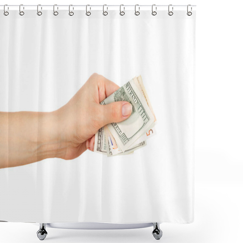 Personality  One Hundred Dollars And Fifty Euro In The Woman's Hand Shower Curtains