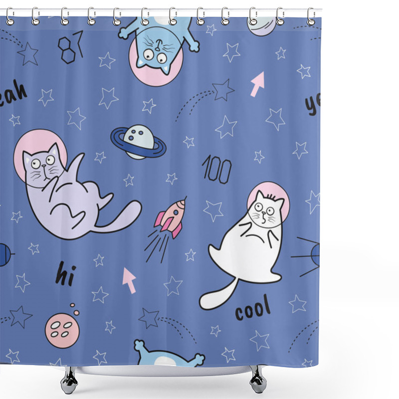 Personality  Funny Cats In Space Seamless Pattern. The Pattern Can Be Repeated Without Any Visible Seams Shower Curtains