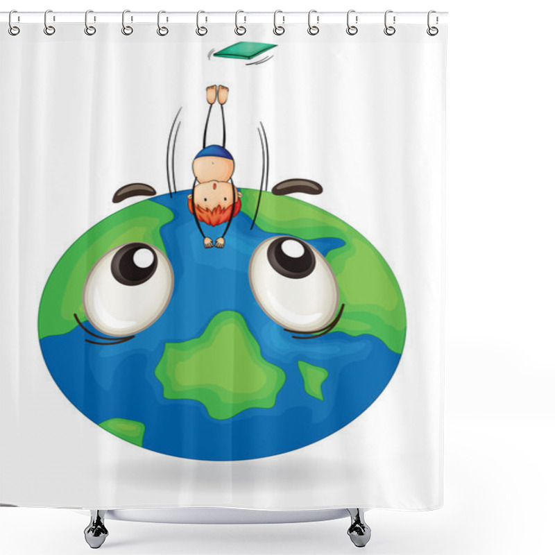 Personality  Boy Diving On Earth Globe Shower Curtains