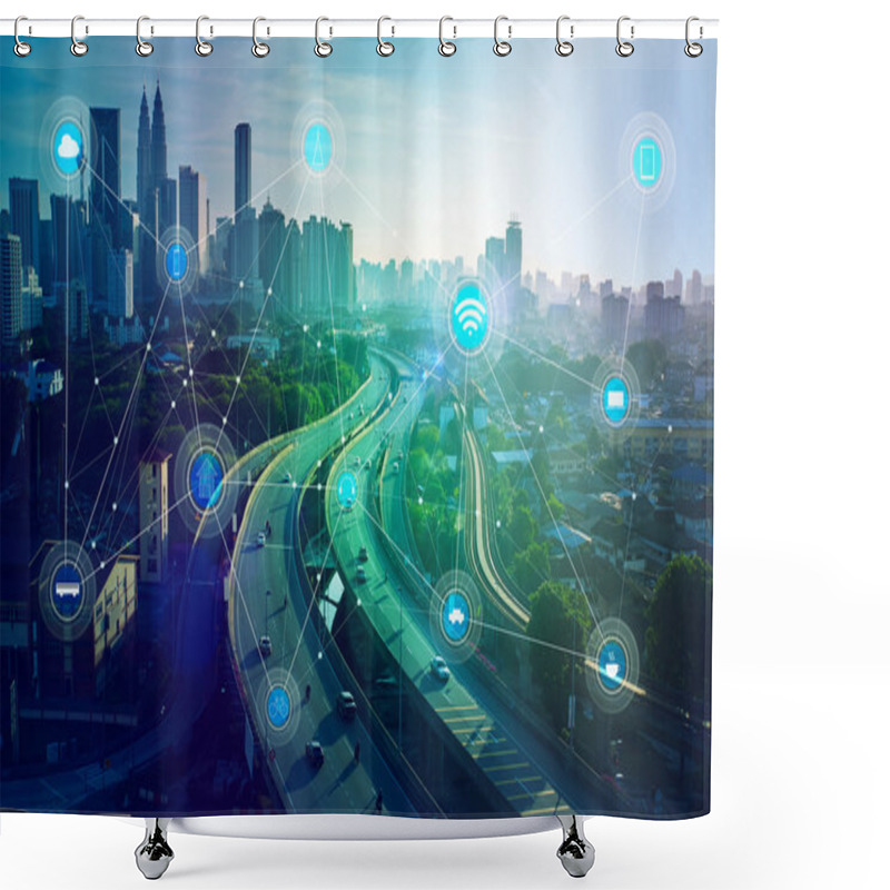 Personality  Smart City And Wireless Communication Concept Shower Curtains