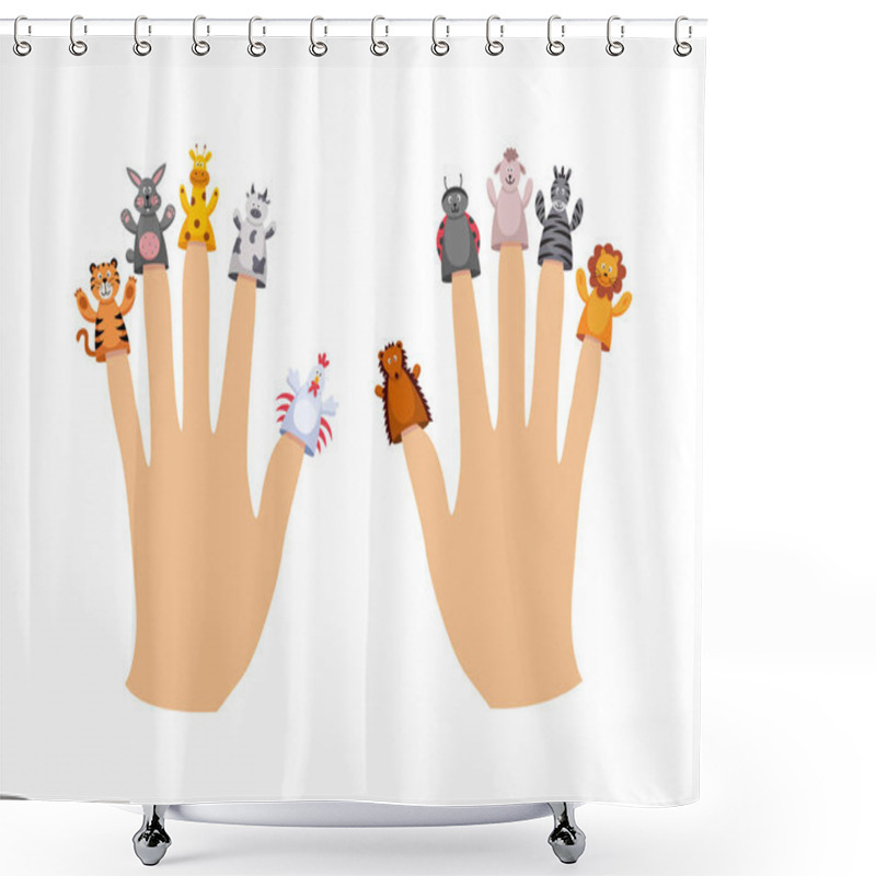 Personality  Cute Cartoon Finger Puppet Animals Collection On Two Hands Shower Curtains