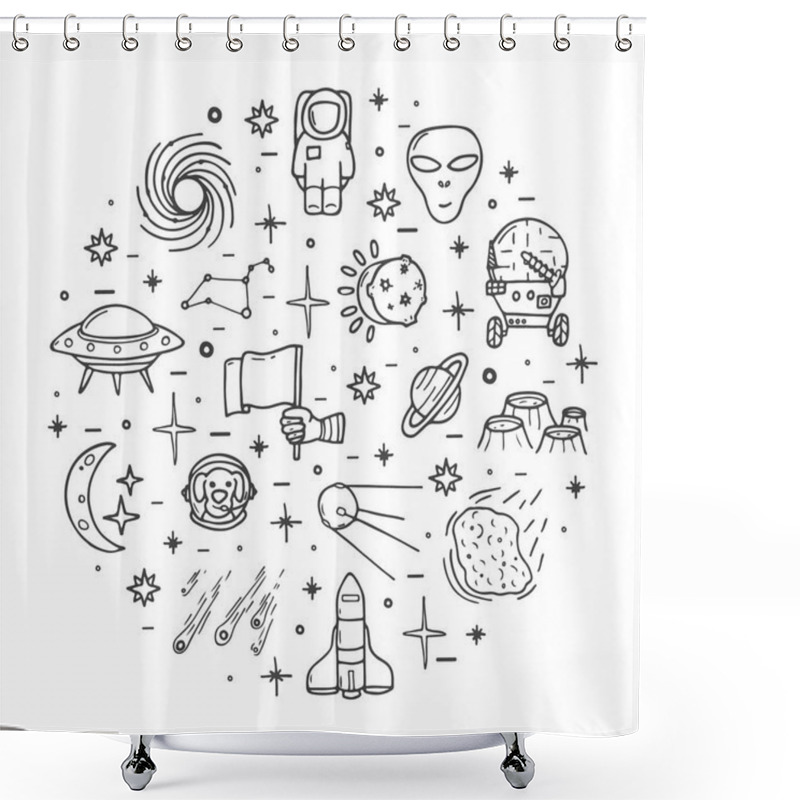 Personality  Space Icons Set, Hand Drawn Cute Style Shower Curtains