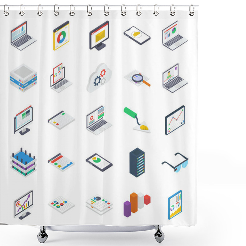 Personality  Cloud Computing Isometric Icons Pack Shower Curtains