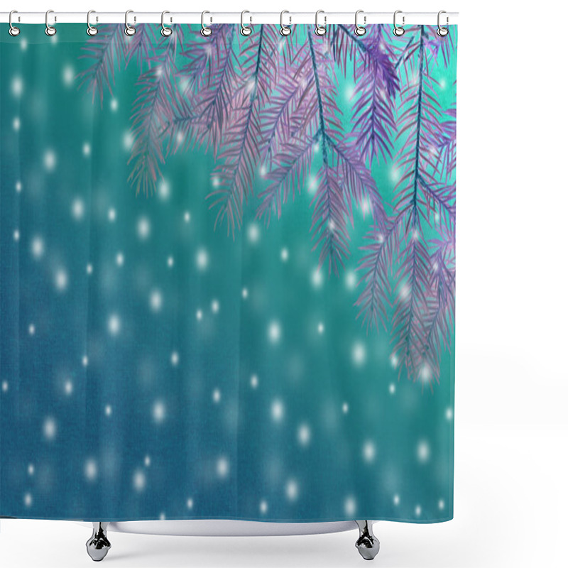 Personality  New Christmas Background With Real Pine Tree Branches Shower Curtains