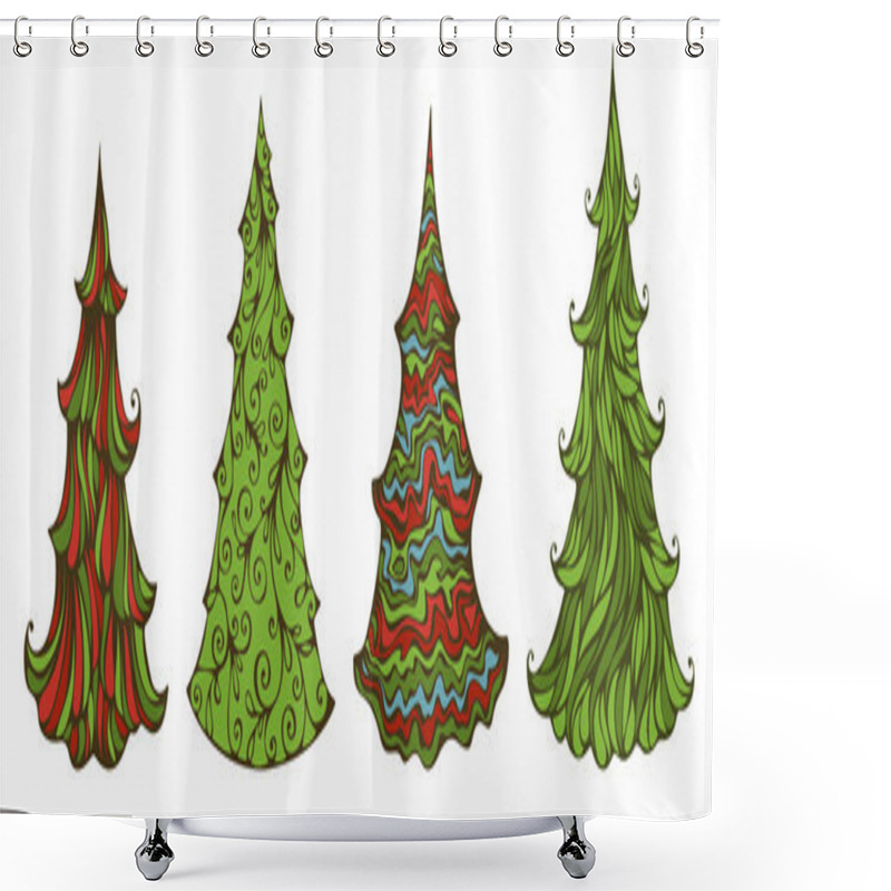 Personality  Four Spruces Isolated On White Background Shower Curtains