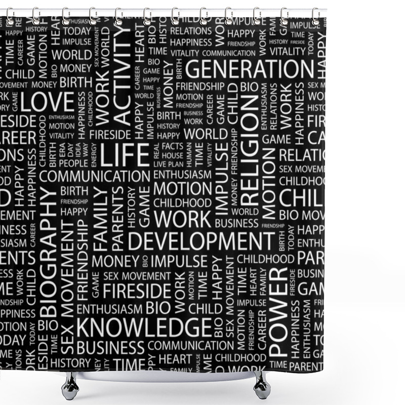 Personality  LIFE. Word Collage On Black Background. Shower Curtains