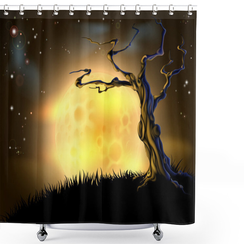 Personality  Orange Halloween Moon Tree Background Shower Curtains