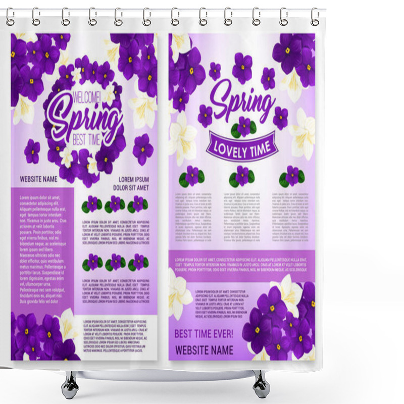 Personality  Vector Spring Poster Of Violets And Orchid Flowers Shower Curtains