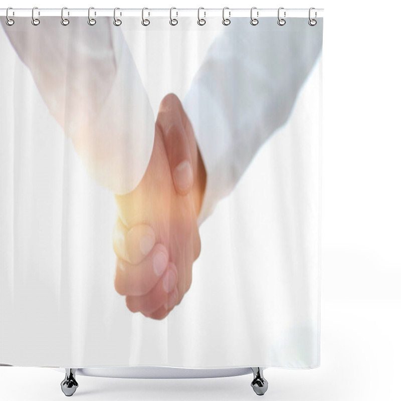 Personality  Business Handshake And Business People. Business Concept. Shower Curtains