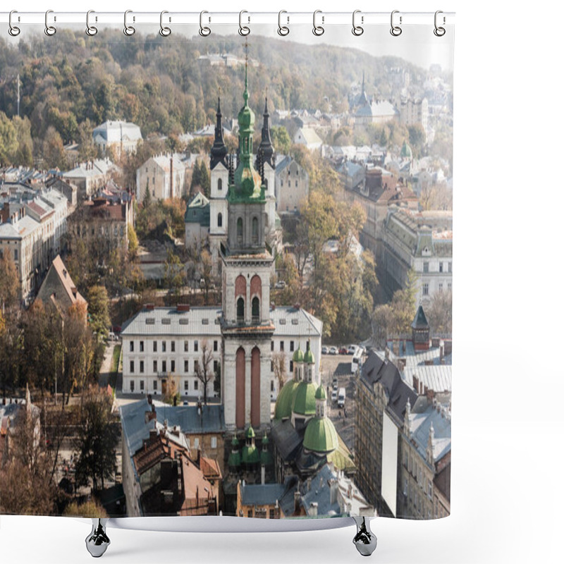 Personality  Aerial View Of Carmelite Church, Korniakt Tower And Houses In Historical Center Lviv, Ukraine Shower Curtains