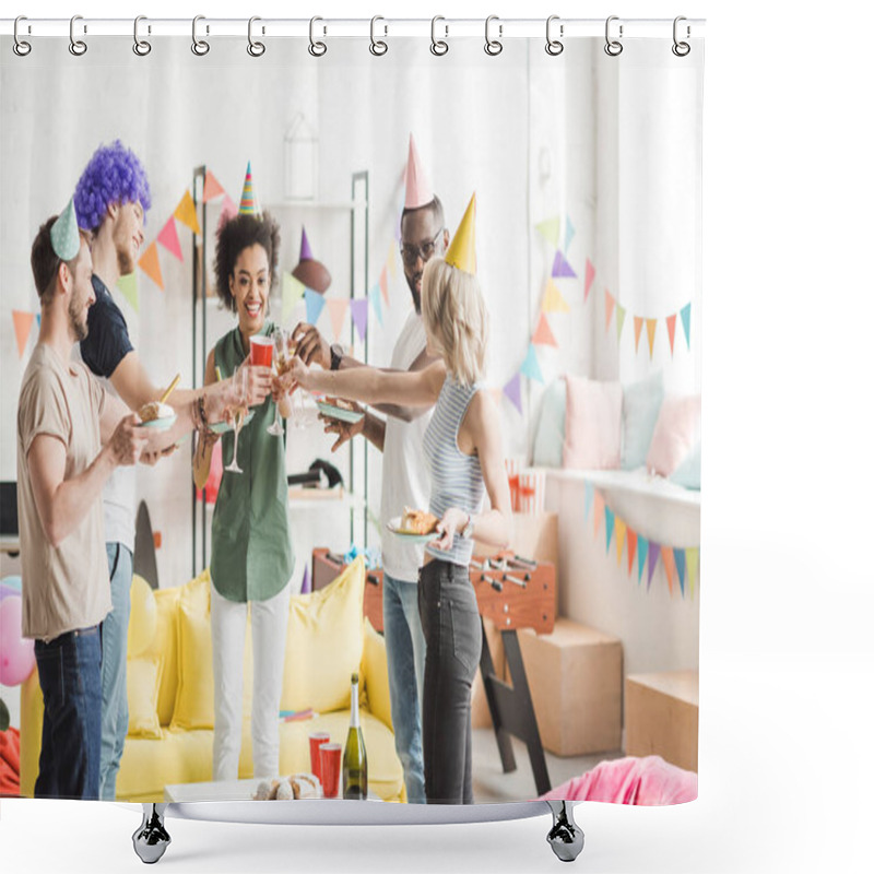 Personality  Cheerful Diverse People Toasting With Champagne At Birthday Party Shower Curtains