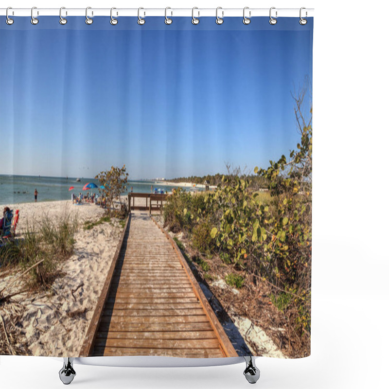 Personality  Boardwalk Across The White Sand Beach Of Delnor-Wiggins Pass Sta Shower Curtains