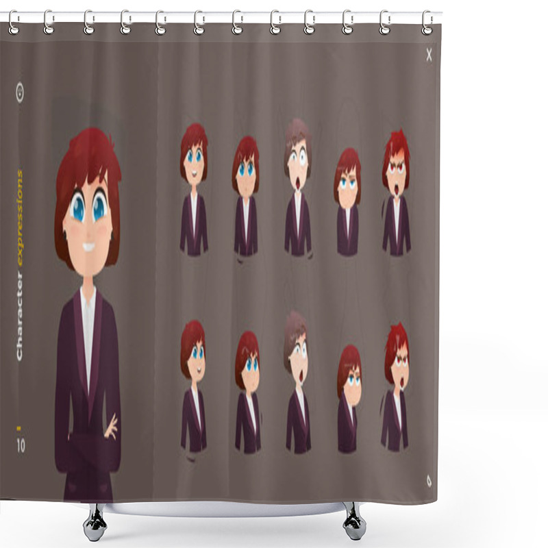 Personality  Cartoon Woman Character Expressions. Face Emotional And Body Gesture Shower Curtains