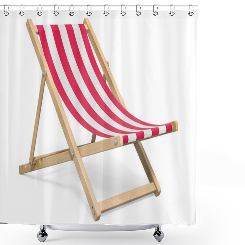 Personality  Deckchair With Red And White Stripe Pattern, 3D Rendering Isolated On White Background Shower Curtains