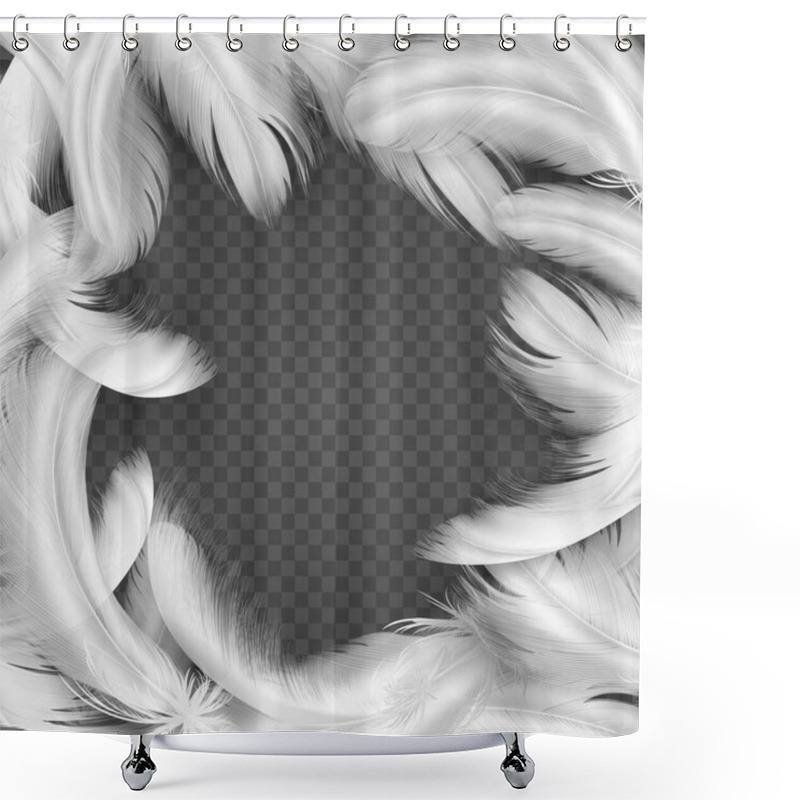 Personality  A Decorative Frame Made Of White Feathers On A Transparent Background. Shower Curtains