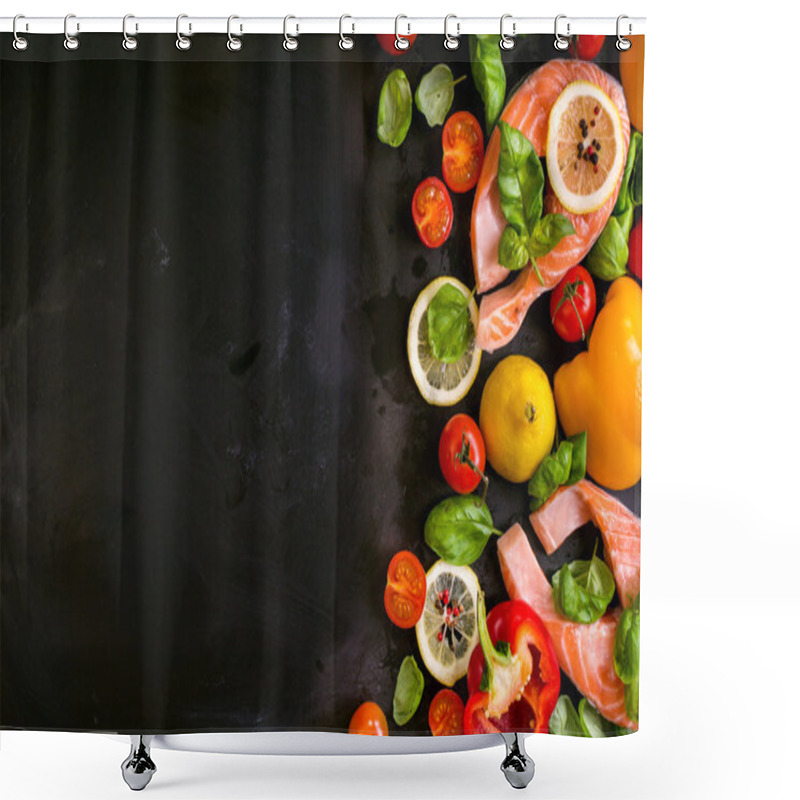 Personality  Raw Salmon Steaks And Fresh Ingredients For Cooking. Frame Shower Curtains