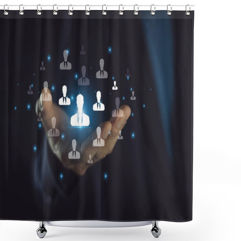 Personality  Businessman Uses AI Technology For Customer Management To Personalize Interactions, Predict Customer Needs, Enhance Satisfaction, Streamline Support Processes, And Improve Overall Customer Experience. Shower Curtains