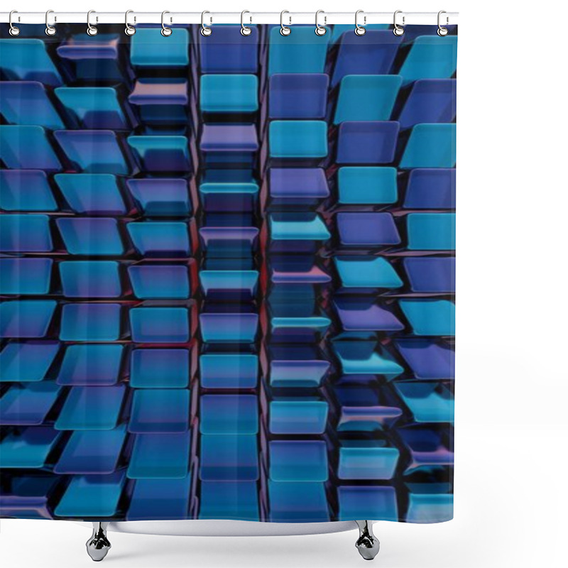 Personality  Abstract Metallic Blue Grid With Reflective Surfaces Shower Curtains