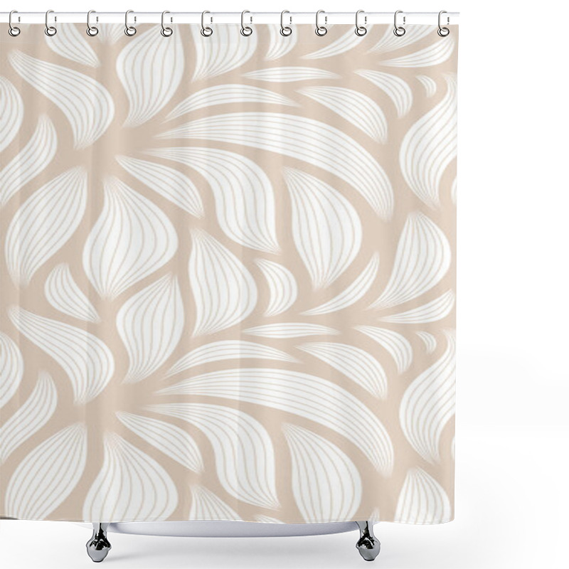 Personality  Luxury Seamless Floral Pattern With Striped Leaves. Elegant Astract Background In Minimalistic Linear Style. Trendy Line Art Design Element. Vector Illustration. Shower Curtains