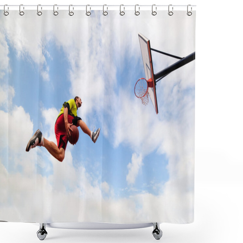 Personality  Man Making A Fantastic Slam Dunk Shower Curtains