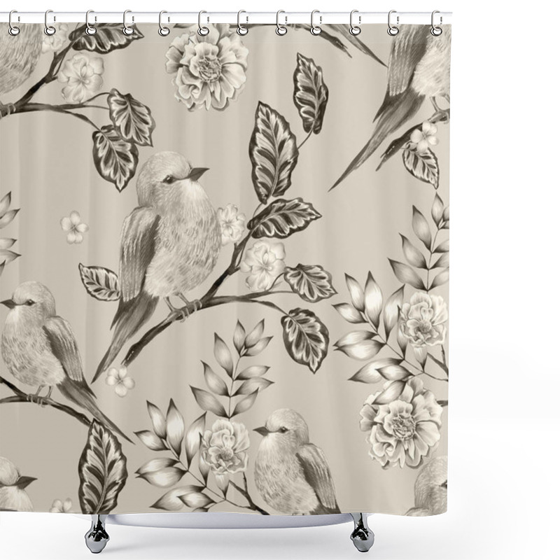 Personality  Bird With Flowers, Isolated. Shower Curtains