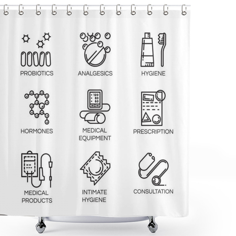 Personality  Nine Medical And Health Care Icons In Outline Style Shower Curtains