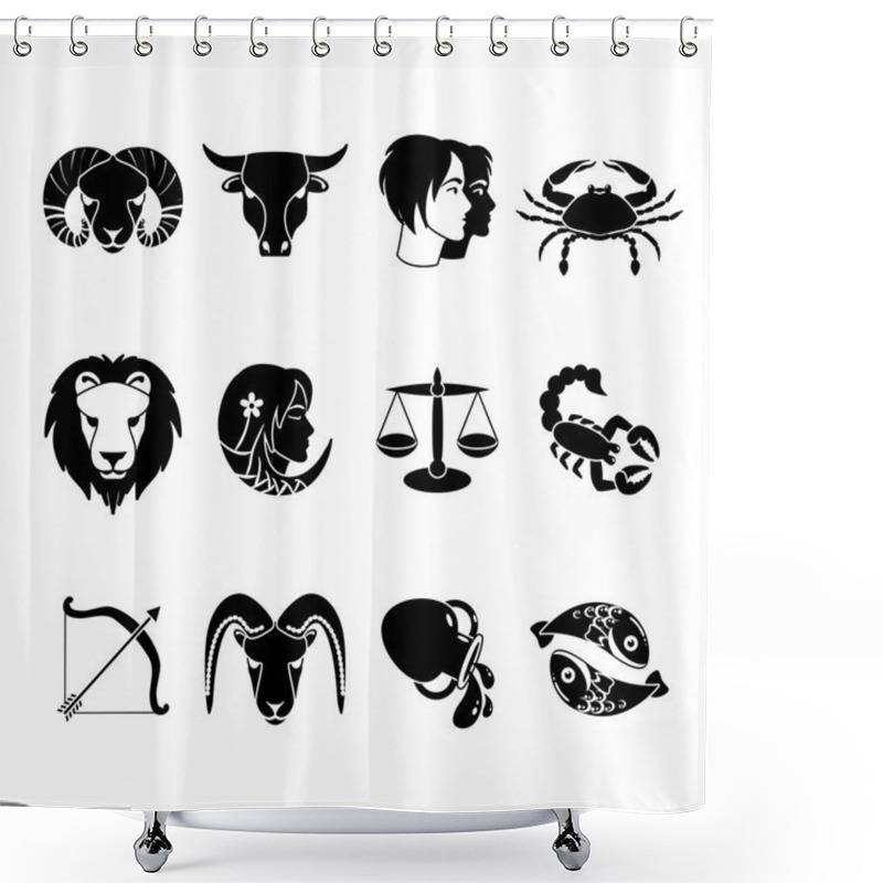 Personality  Zodiac Signs Icons Set Black  Shower Curtains