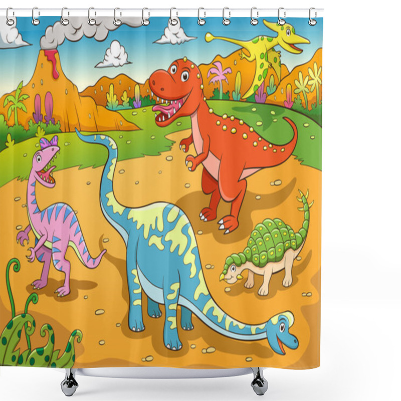 Personality  Illustration Of Cute Dinosaurs Cartoon Shower Curtains