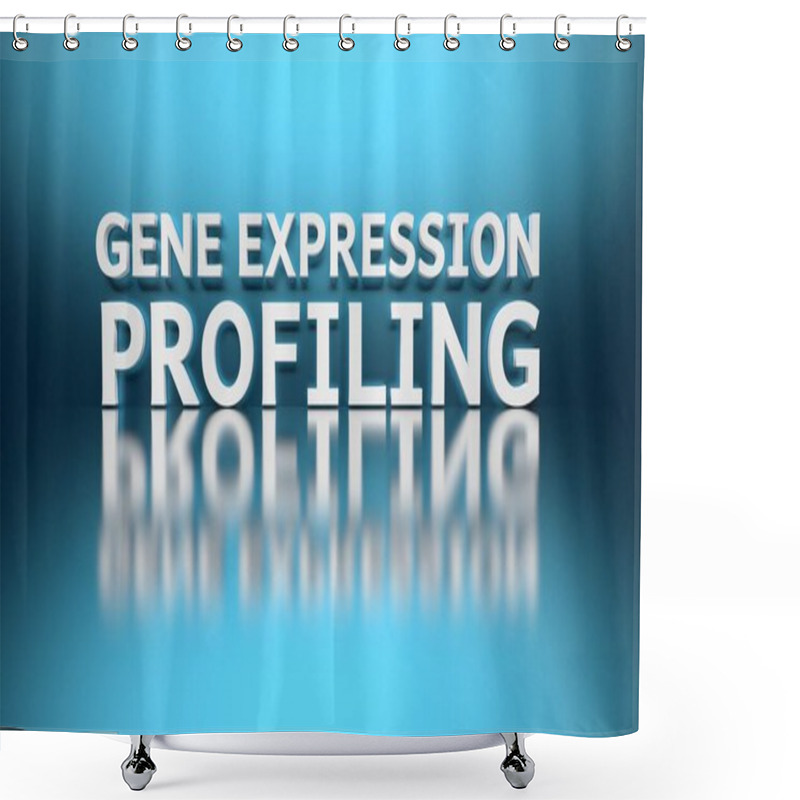 Personality  Bold White Words Gene Expression Profiling On Blue Backgound. 3d Illustration. Shower Curtains