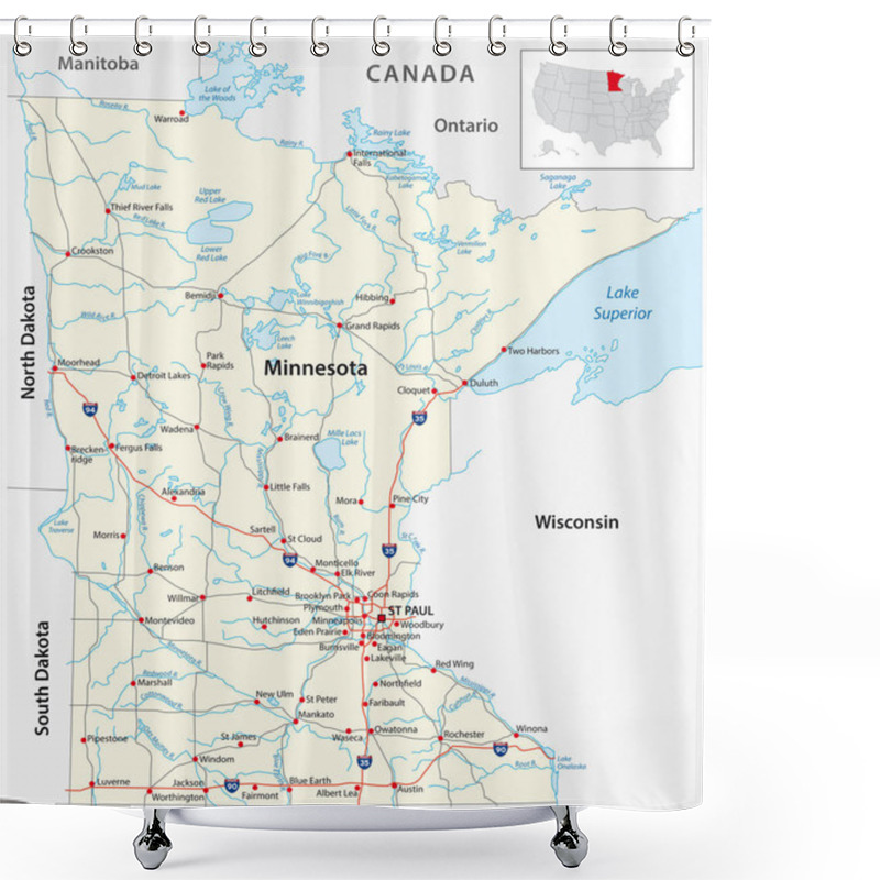 Personality  Road Map Of The US American State Of Minnesota Shower Curtains