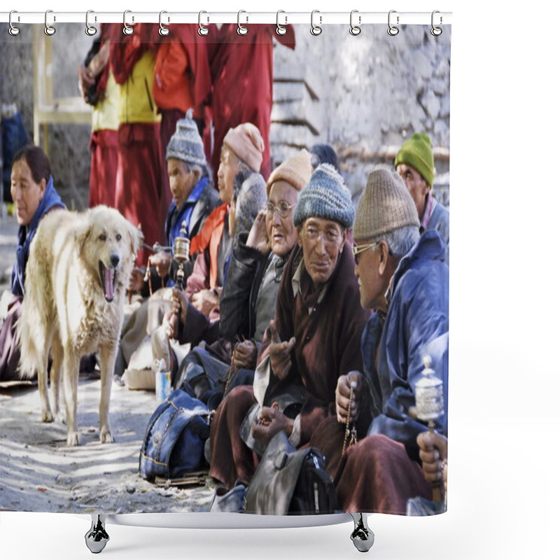 Personality  Buddhist Pilgrims Take Part At Puja Ceremony In Leh On May 17, 2009, Ladakh, India. Shower Curtains