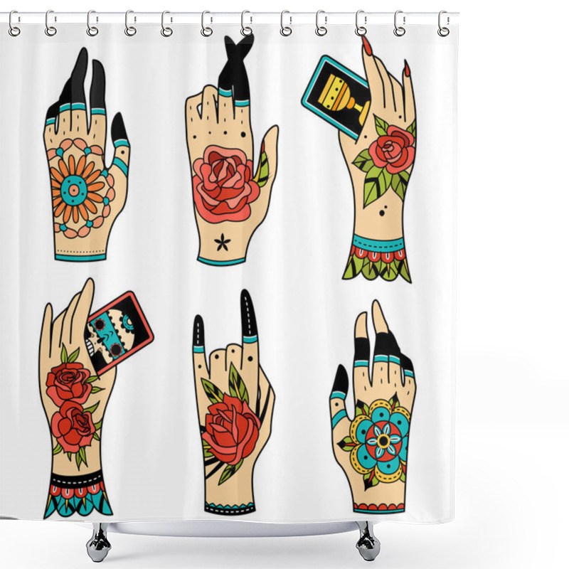 Personality  Old School Tattoo Hands Shower Curtains