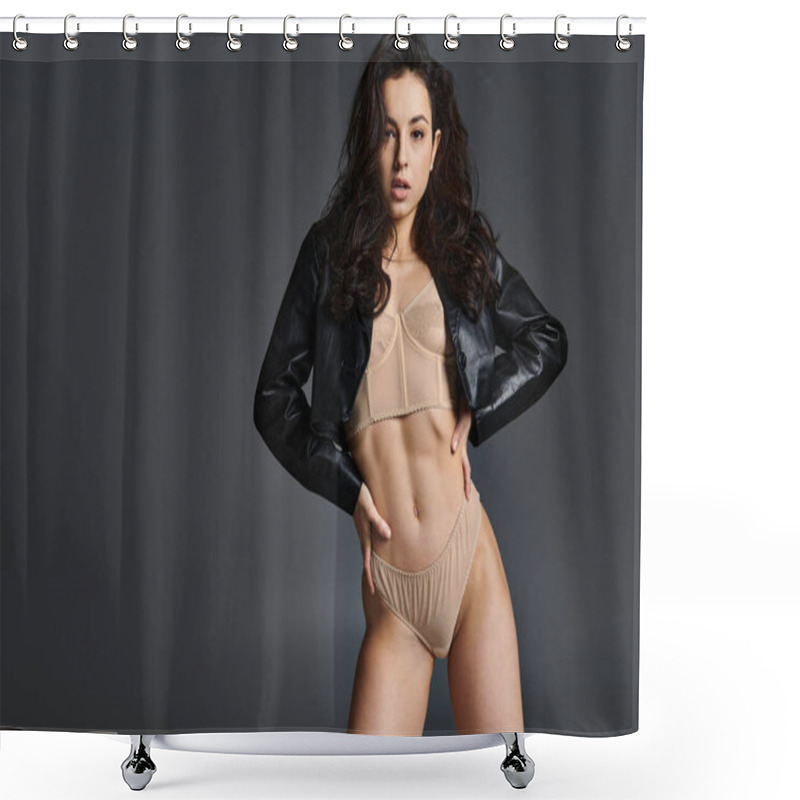 Personality  Young Woman Striking A Seductive Pose In A Bikini. Shower Curtains