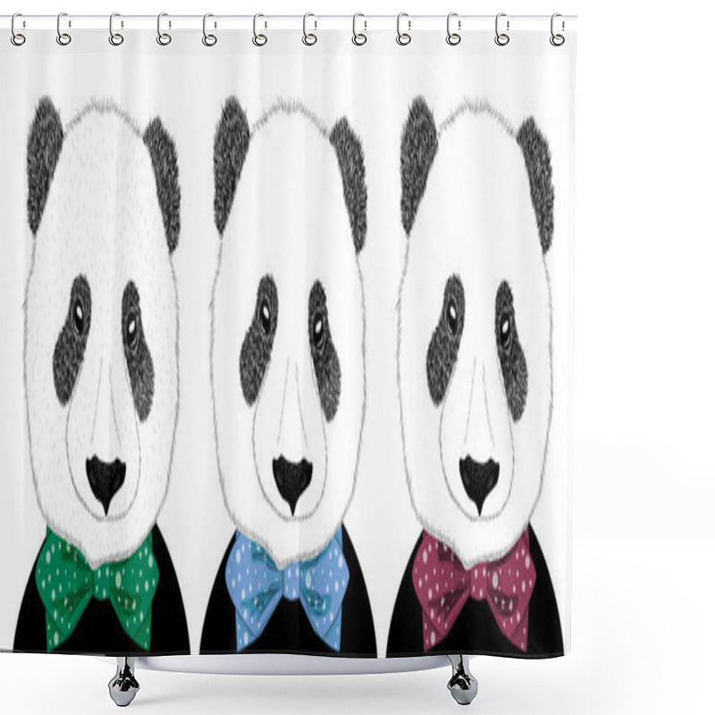 Personality  Hand Drawn Illustration Of A Panda Head With A Tie. Isolated Cut Shower Curtains