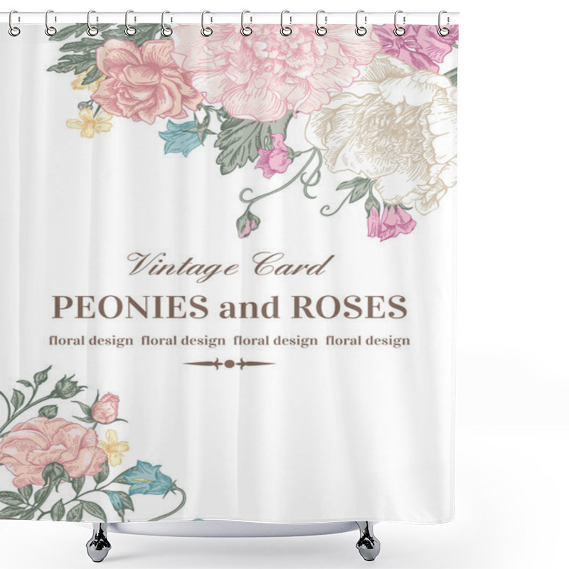 Personality  Card With Roses And Peonies. Shower Curtains