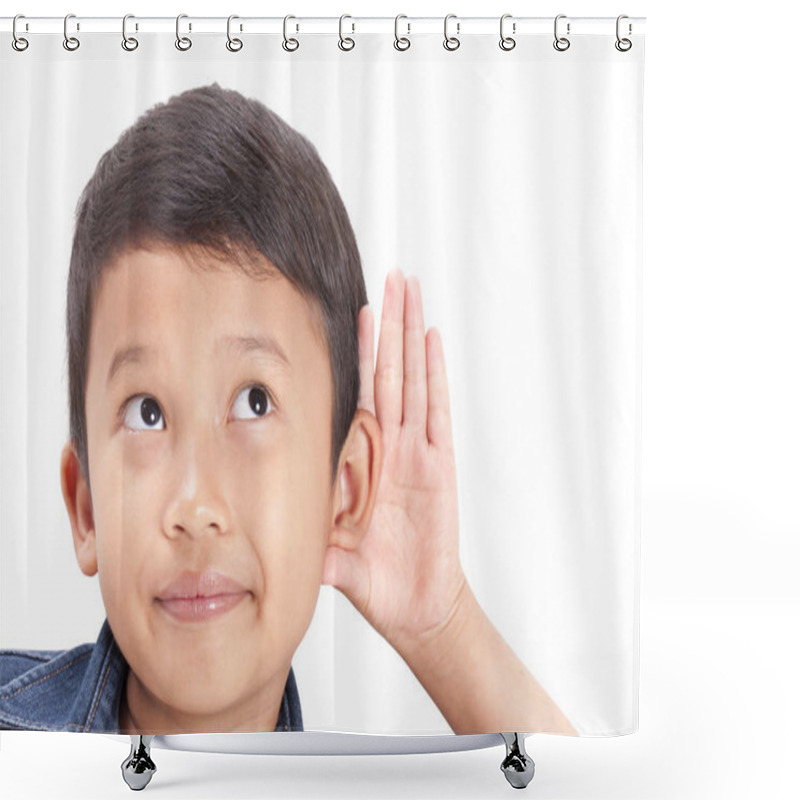 Personality  Closeup Portrait Child Hearing Something. Shower Curtains