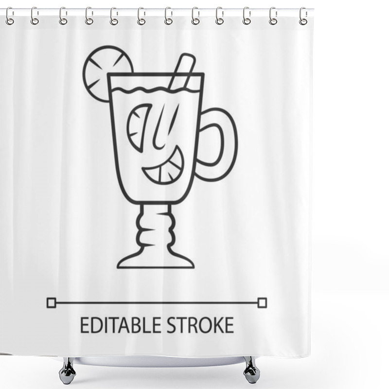 Personality  Hot Toddy Linear Icon. Hot Whiskey In Irish Coffee Glass. Spiced Drink In Footed Tumbler With Handle. Thin Line Illustration. Contour Symbol. Vector Isolated Outline Drawing. Editable Stroke Shower Curtains