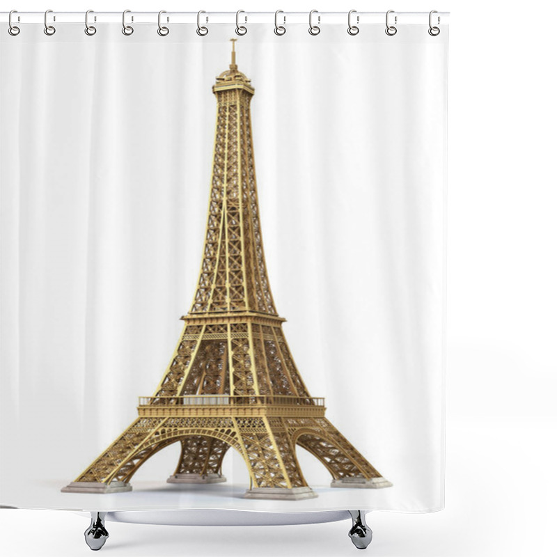 Personality  Eiffel Tower Golden Isolated On A White Background. 3d Illustration Shower Curtains