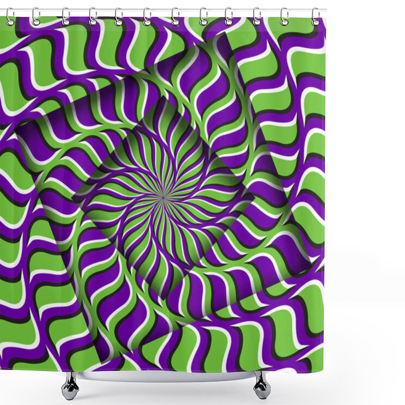 Personality  Abstract Turned Frames With A Rotating Purple Green Spiral Pattern. Optical Illusion Hypnotic Background. Shower Curtains