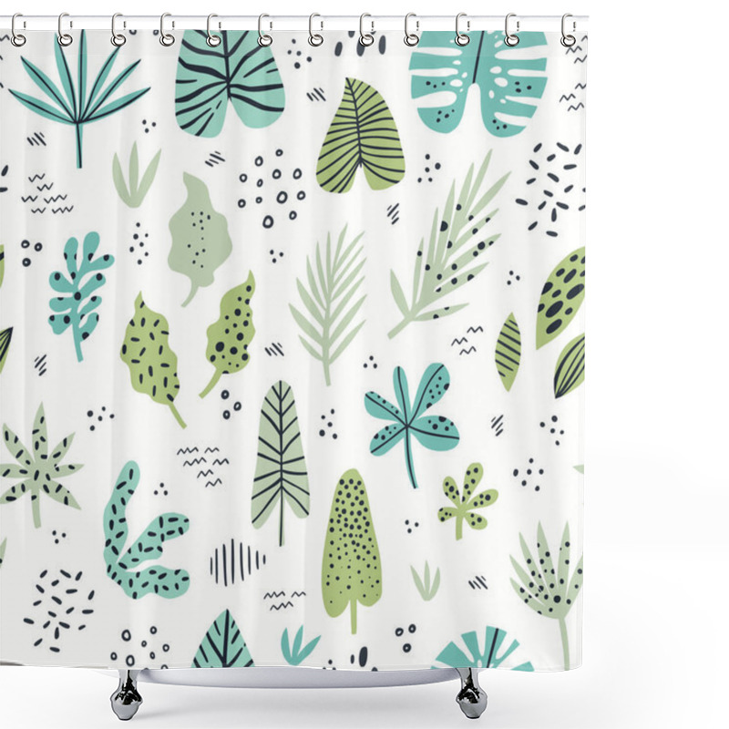 Personality  Exotic Leaves Hand Drawn Vector Seamless Pattern Shower Curtains