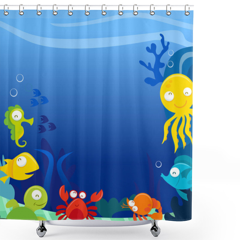 Personality  Happy Silly Cute Sea Animals Underwater Square Copy Space Shower Curtains