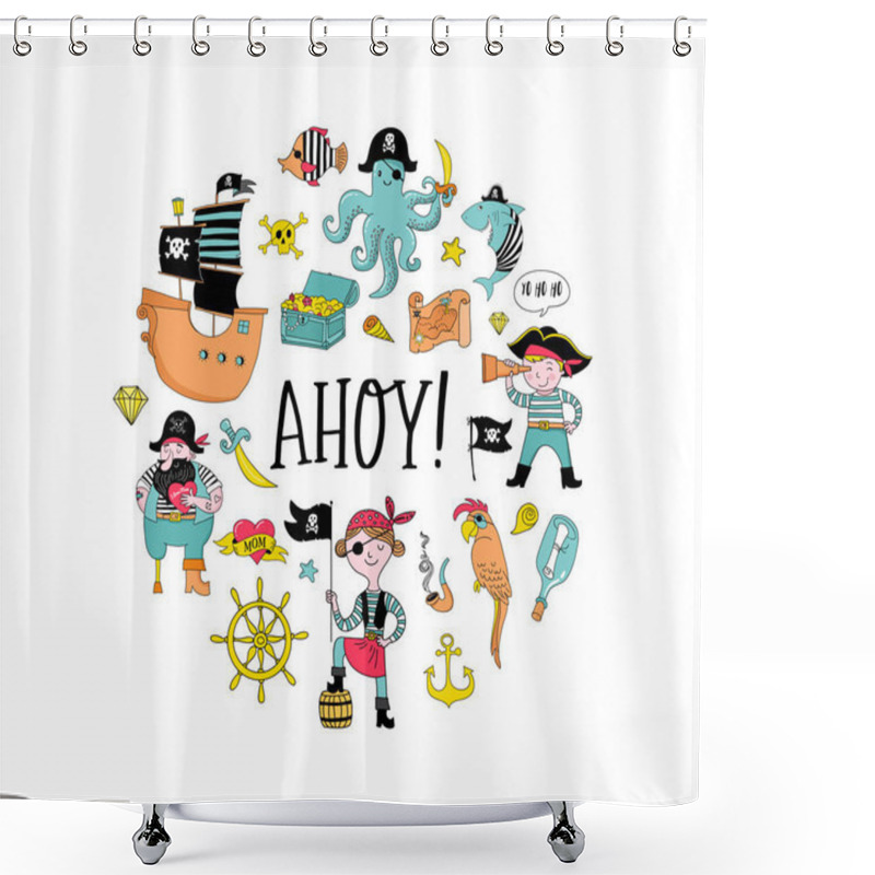 Personality  Pirate Collection Of Hand Drawn Characters And Icons Shower Curtains