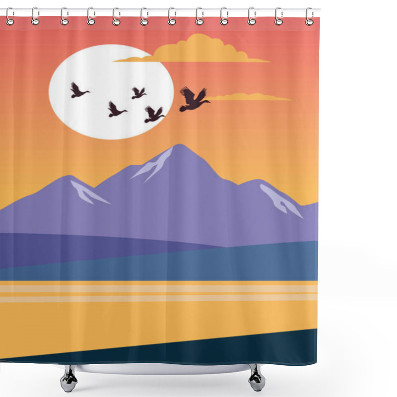 Personality  Beautiful Landscape With Birds And Lake Scene Shower Curtains