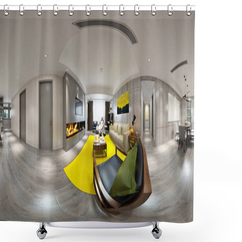 Personality  360 Degrees Panoramic Living Room, 3d Render. Shower Curtains