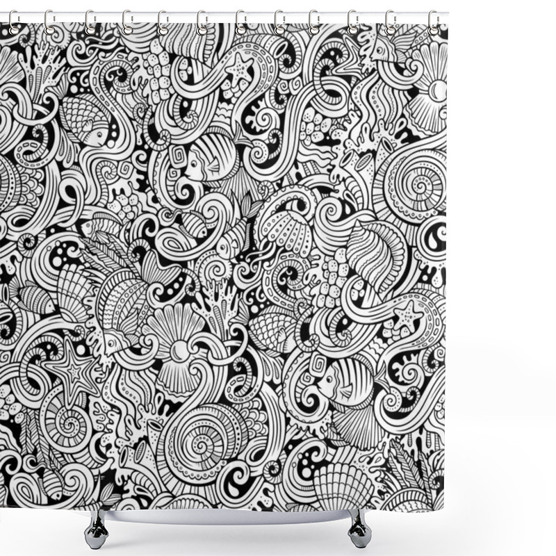 Personality  Cartoon Doodles Under Water Life Seamless Pattern Shower Curtains