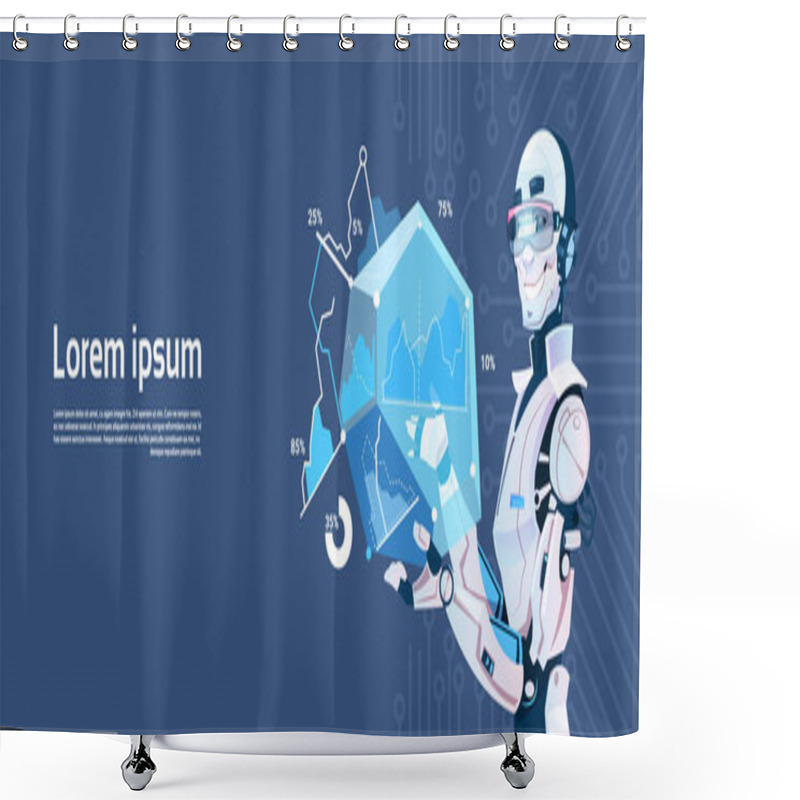 Personality  Modern Robot Hold Loading Graphic Diagram, Futuristic Artificial Intelligence Mechanism Technology Shower Curtains