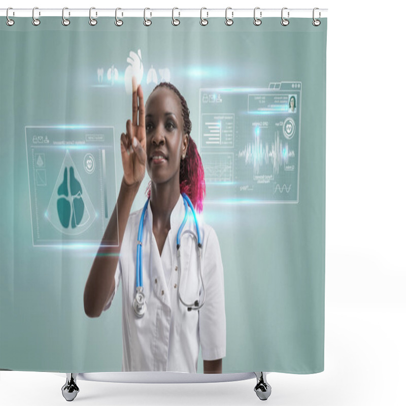 Personality  Doctor Working With Computer Interface Shower Curtains