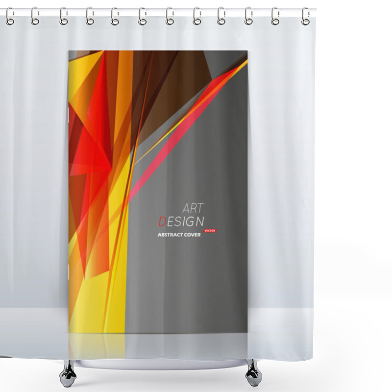 Personality  Abstract Composition. Patch Triangle Construction. Red, Yellow Section Trademark. Black A4 Brochure Title Sheet. Creative Figure Logo Icon. Commercial Offer Banner Form. Flyer Fiber. Headline Element Shower Curtains